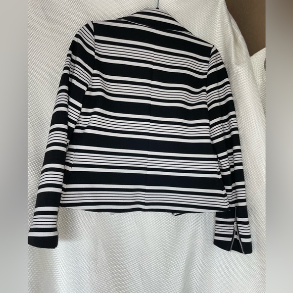 Black and White stripe Bagatelle zip up motto style jacket Silver hardware Small - Picture 3 of 8
